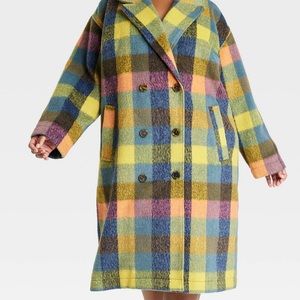 Double breasted plaid coat